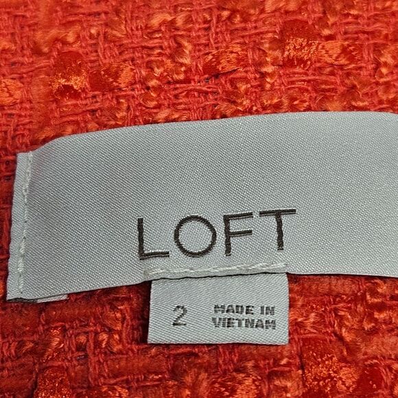 LOFT Rapture Red Coral Trendy Career Professional  Double Breasted Tweed Blazer - Picture 8 of 13